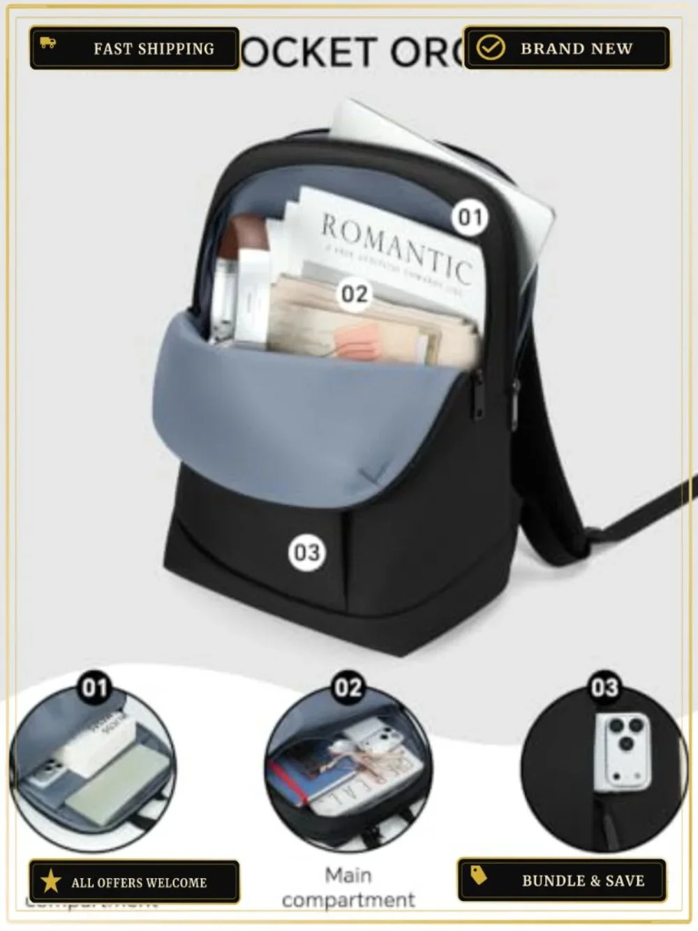 15.6 Inch Laptop Backpack Lightweight Water Resistant Luggage Strap Work Travel